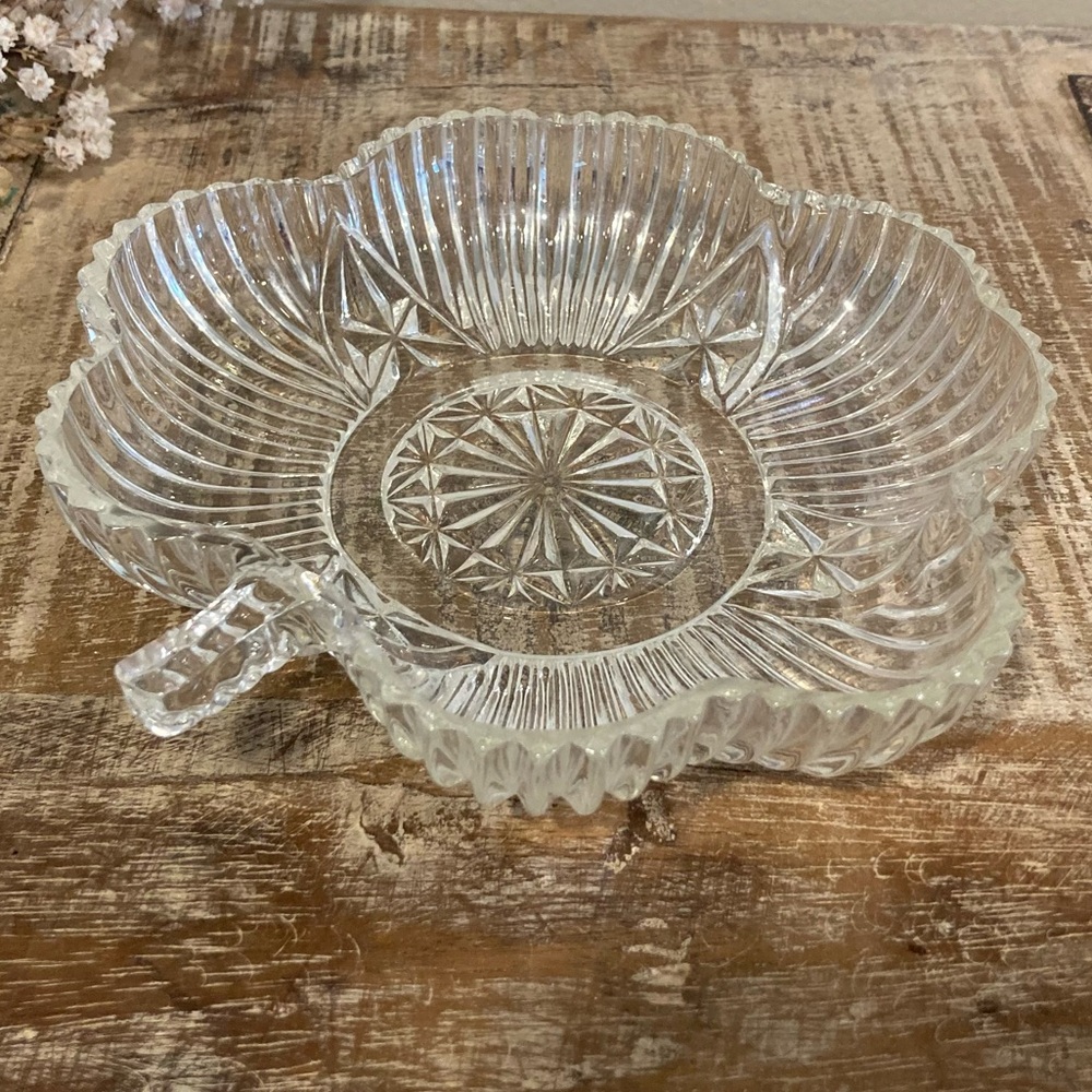 Shamrock Shaped Glass Candy Dish 6” Across Four Leaf Clover